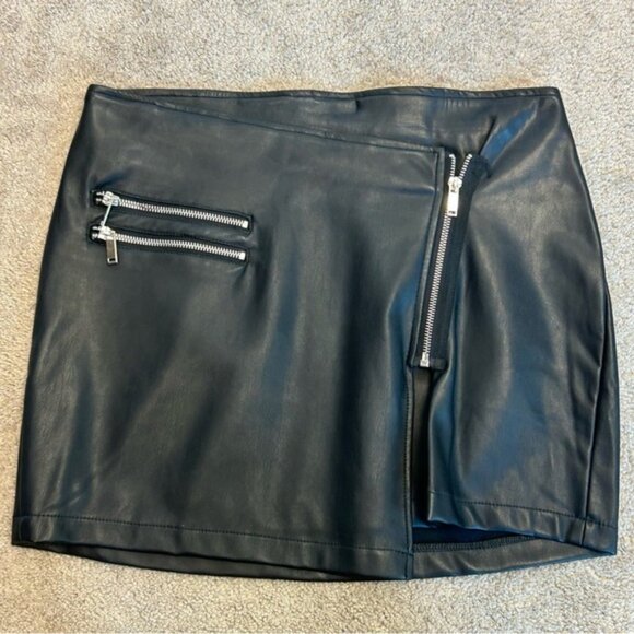 Dex black faux leather biker moto punk rock mini skirt Sz M - Picture 3 of 14